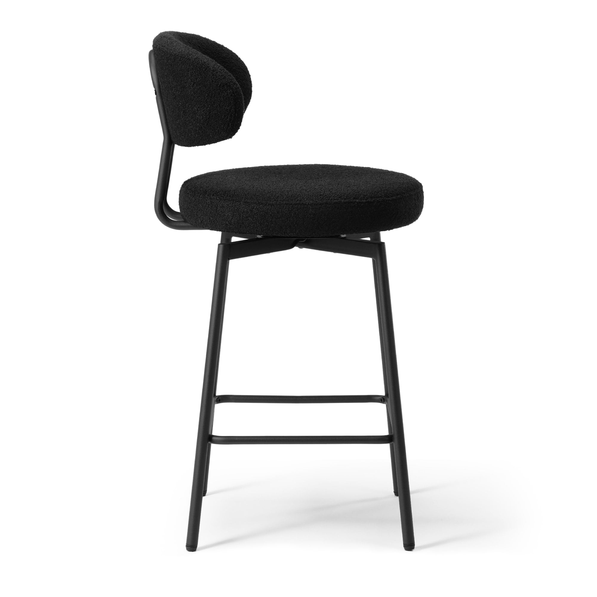 WestinTrends Alexandria Modern Upholstered Sherpa Fabric Counter Height Bar Stools with Back (Set of 2), Black