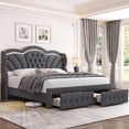 thumbnail image 2 of Hiphuta Modern Queen Bed Framewith 2 Drawers, LED Lights Platform Bed Frame, Sturdy Beds Frame with Upholstered Button Tufted Headboard, Velvet Grey, 2 of 8