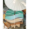 thumbnail image 3 of Outdoor Tablecloth with Umbrella Hole, Green Beach Spillproof Waterproof Outdoor Table Cover, Abstract Stripes Gradient Ocean Brown Sand Patio Tablecloths for Party/Garden/Picnic, Round 60 inch, 3 of 9