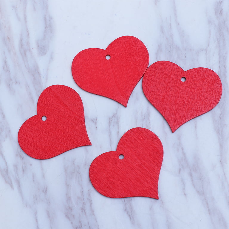 100 Pcs 40mm Red Wood Hearts Handmade Wooden Heart Shape Plaque Sign with  Hole Embellishment Decorative Ornament for DIY Crafts (Red) 