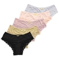 thumbnail image 5 of Pack of 5 Sexy Retro Lace Thongs for Women,Mid Waist Thong Panties Underwear Soft Breathable Ladies Panties, 5 of 6