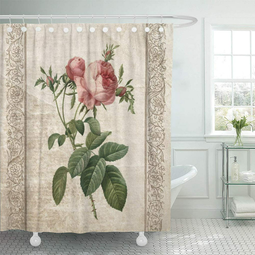 ATABIE Pink Floral Shabby Chic Vintage Roses French Shower Curtain ...