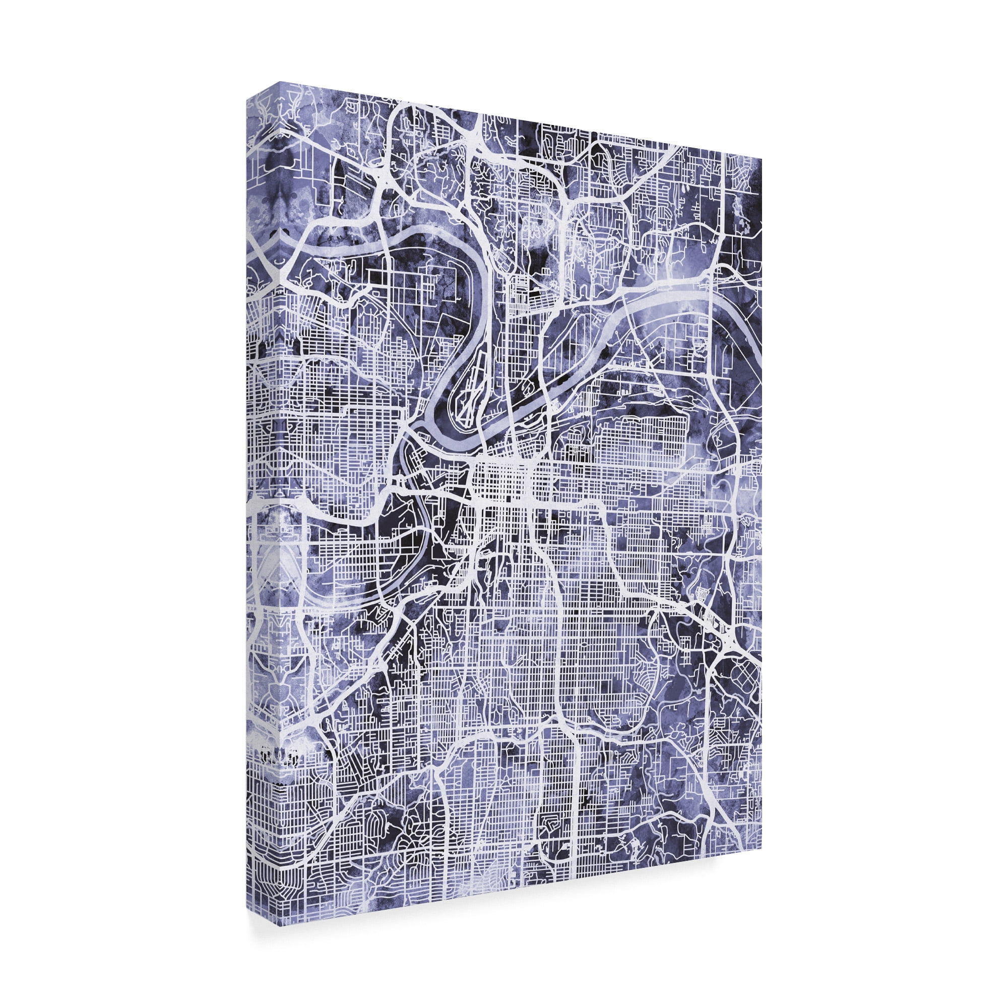 Trademark Fine Art 'Kansas City Missouri City Map Blue' Canvas Art by Michael Tompsett