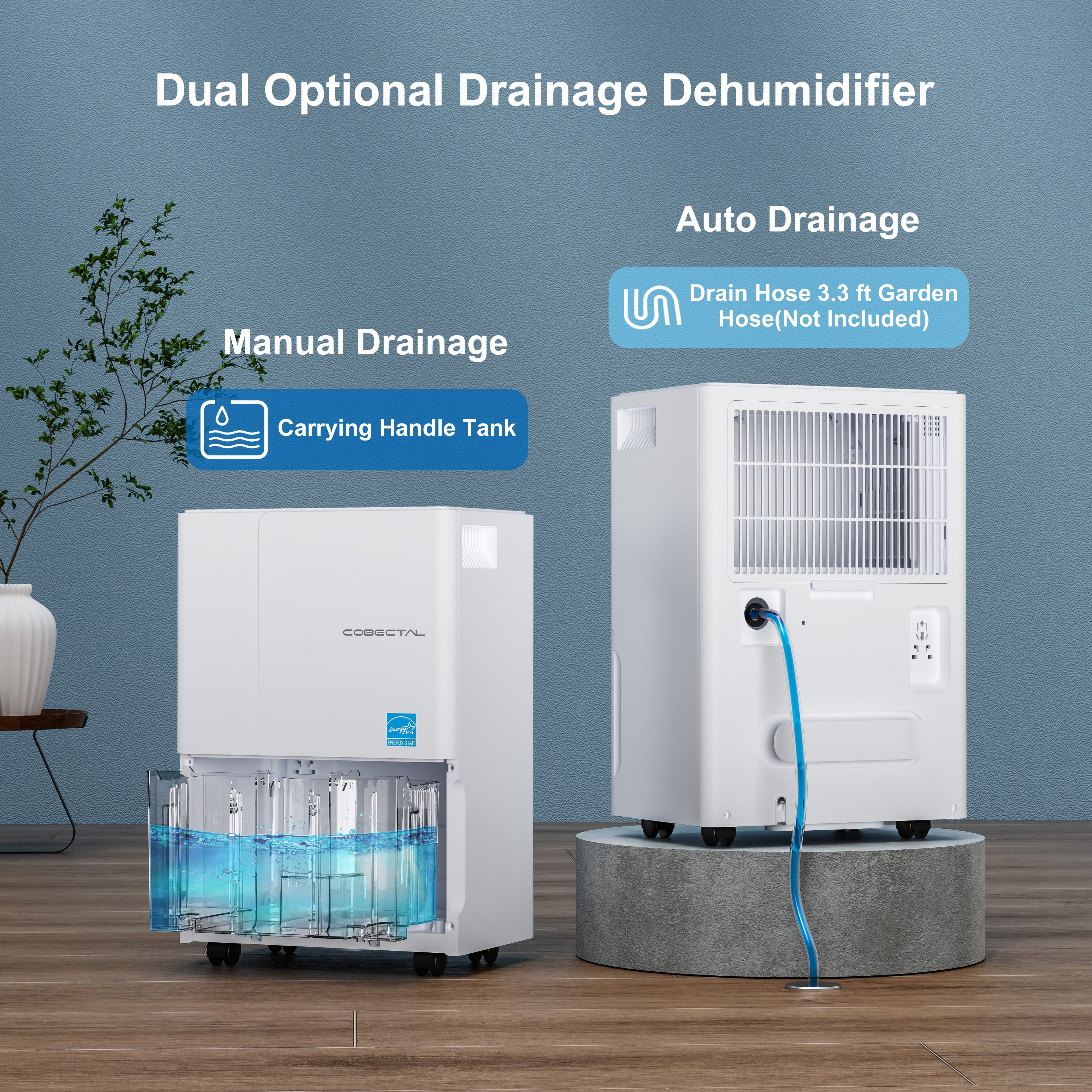 Cobectal 22 Pints Portable Dehumidifier for Basement and Home, 1500 Sq. Ft, 1.2-Gallon Water Tank
