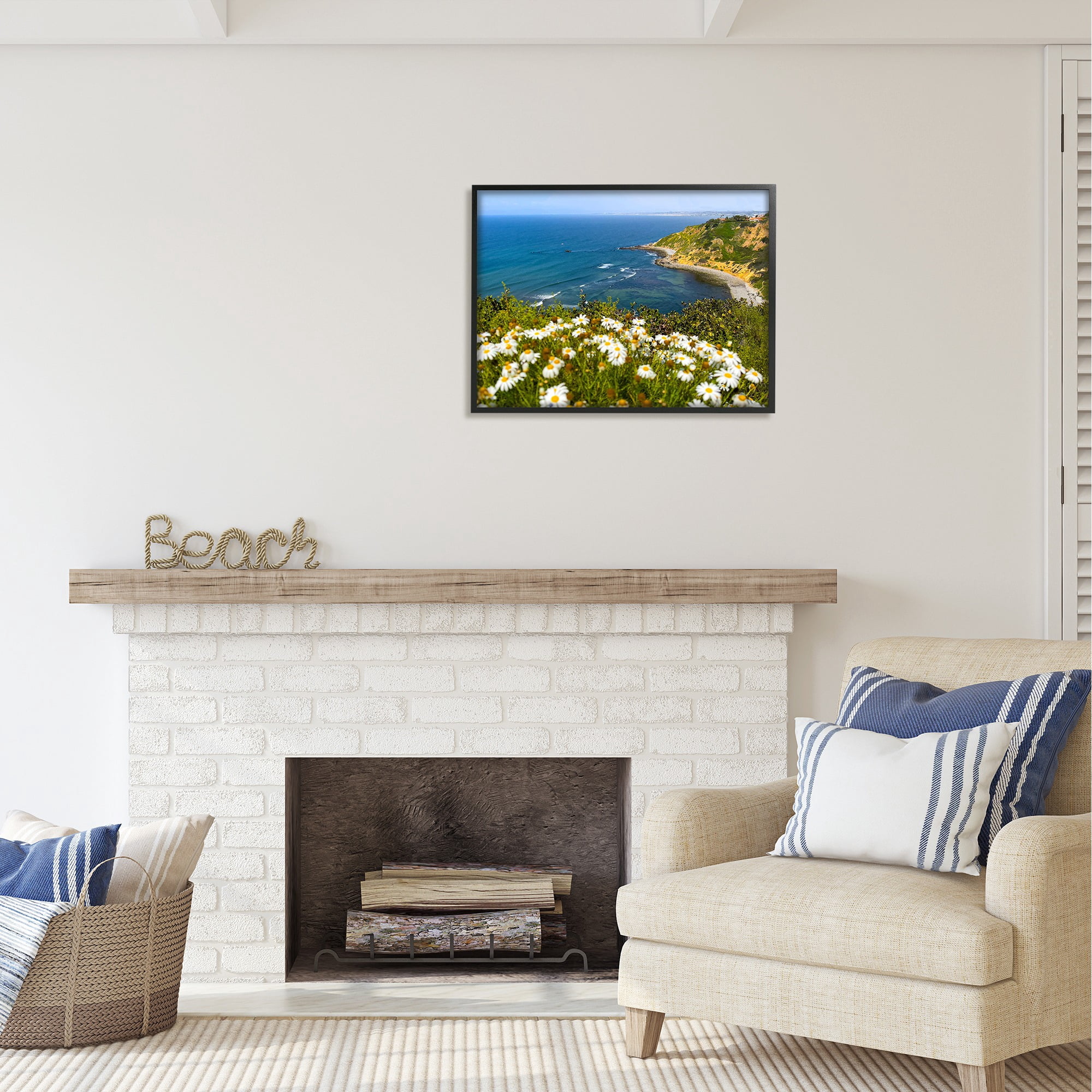 Stupell Industries Meadow over Ocean Tide Landscape Photography Black Framed Art Print Wall Art, 30 x 24