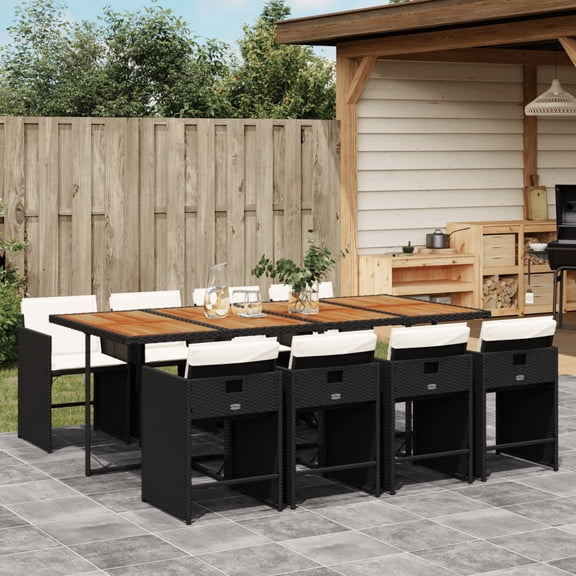 vidaXL 9 Piece Patio Dining Set with Cushions Black Poly Rattan