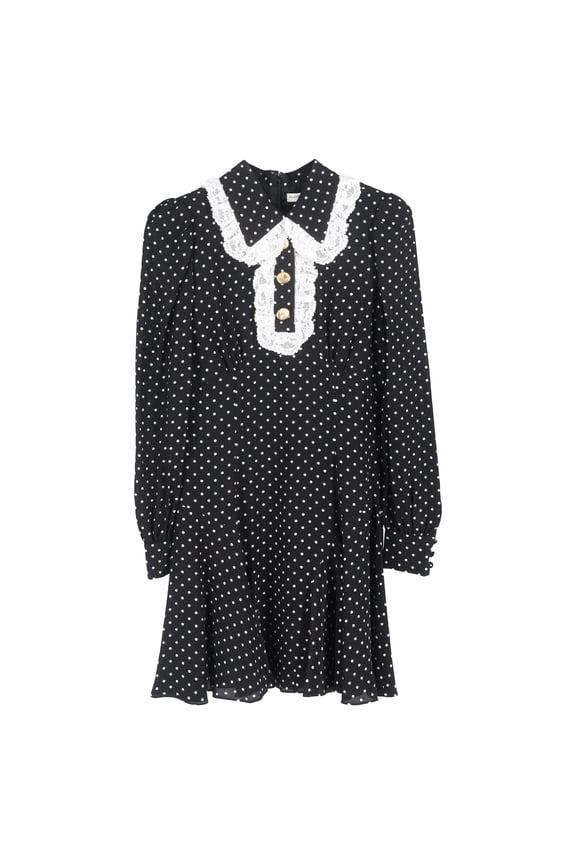 Pre-Owned Alessandra Rich Polka Dot Mini Long Sleeve Dress in Black Silk