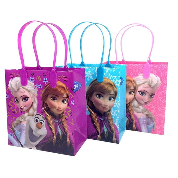 Disney Nickelodeon Marvel Birthday Goodies Gift Favor Bags Party Supplies - 12 Pieces (Frozen - Pink & Blue & Purple)