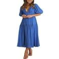 thumbnail image 3 of POINTERTECK Femmes Profonde V Maxi Robe d'Été Casual Manches Courtes Plissées Taille Haute LongBeach Robes Fluides, 3 of 9
