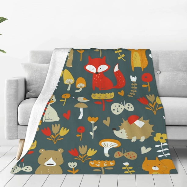Balery Cute Animal Forest Manta de Felpa Suave y Acogedora – Cobija de Franela Aterciopelada para Cama, Lavable y Cálida para Sofá, Mascotas, Transpirable-50"x40"