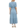 thumbnail image 3 of INSPIRE CHIC Maxi Dresses for Women's Puff Sleeve Button Down Short Sleeve V Neck Belted Long Flowy Summer Dress XS Blue, 3 of 6