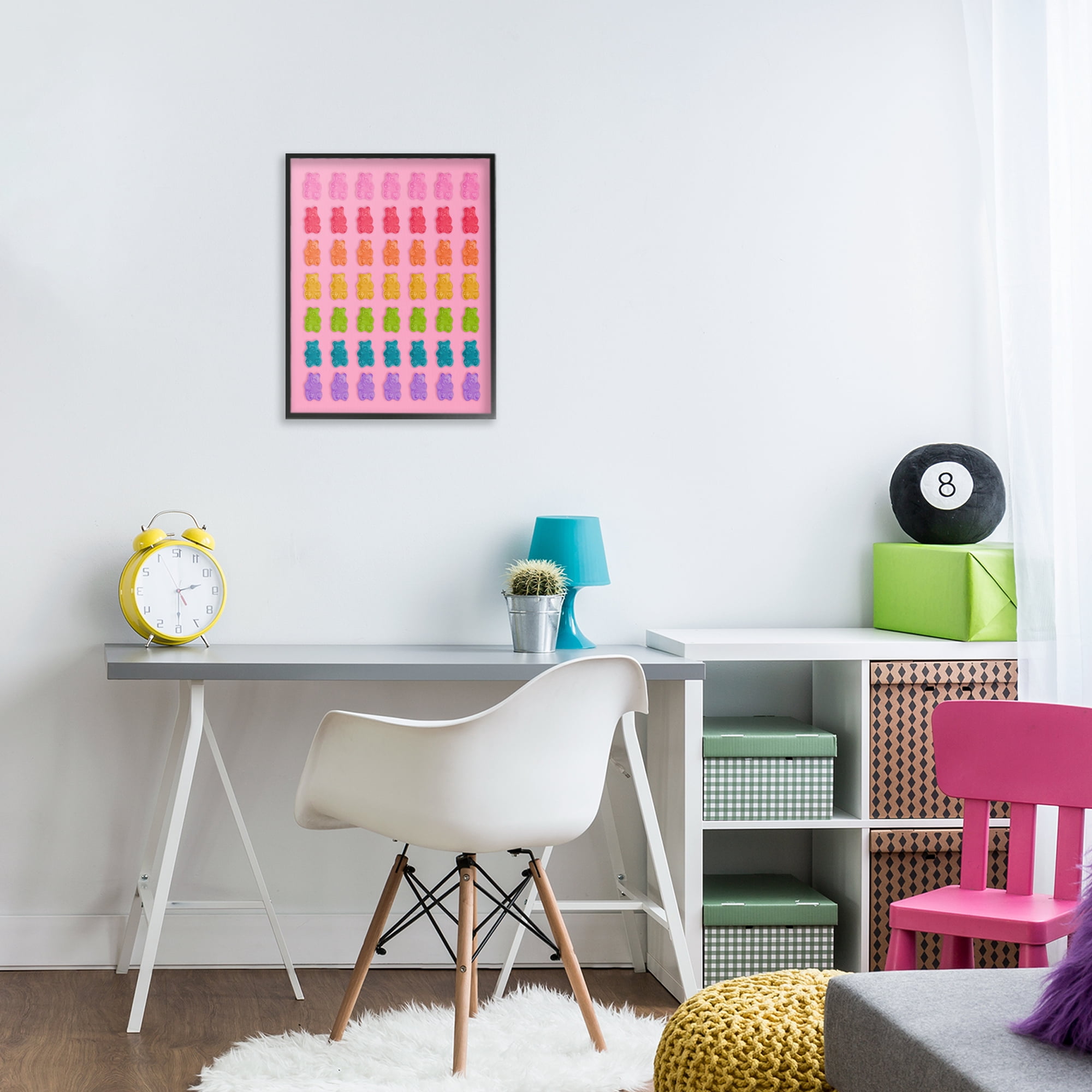 Stupell Industries Rainbow Candy Bears on Pink Black Framed Giclee Art, design by LISH Creative