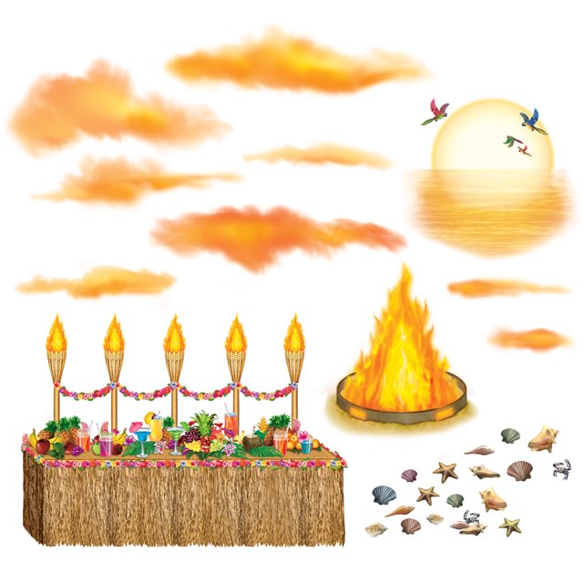 Beistle 52009 Printed Luau Sunset Props, 1" to 30.75", 29 Pieces In Package