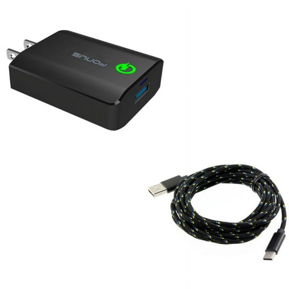 Fast 18W Home Charger w Type-C 10ft USB Cable W1Y for Motorola One, Moto Z4 Z3 Play Z2 Play Z Play Droid Force Droid X4 G7 Power Play G6 - Nokia 3.1, 7.1, 8, Plus - OnePlus 5T, 6, 6T, 7 Pro