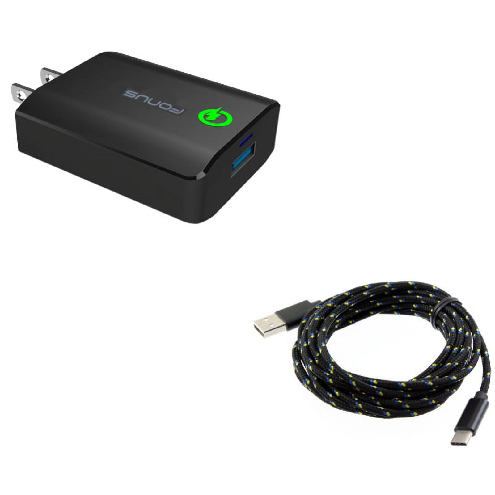 USB Port Fast 18W Home Charger w Power Cord Type-C 10ft USB Cable J5E for Samsung Galaxy Tab S6 10.5 S5e 10.5 S4 10.5 Note 10 Plus A 10.1 (2019) Fold A20 A10e - Sony Xperia 5 10 Plus 1