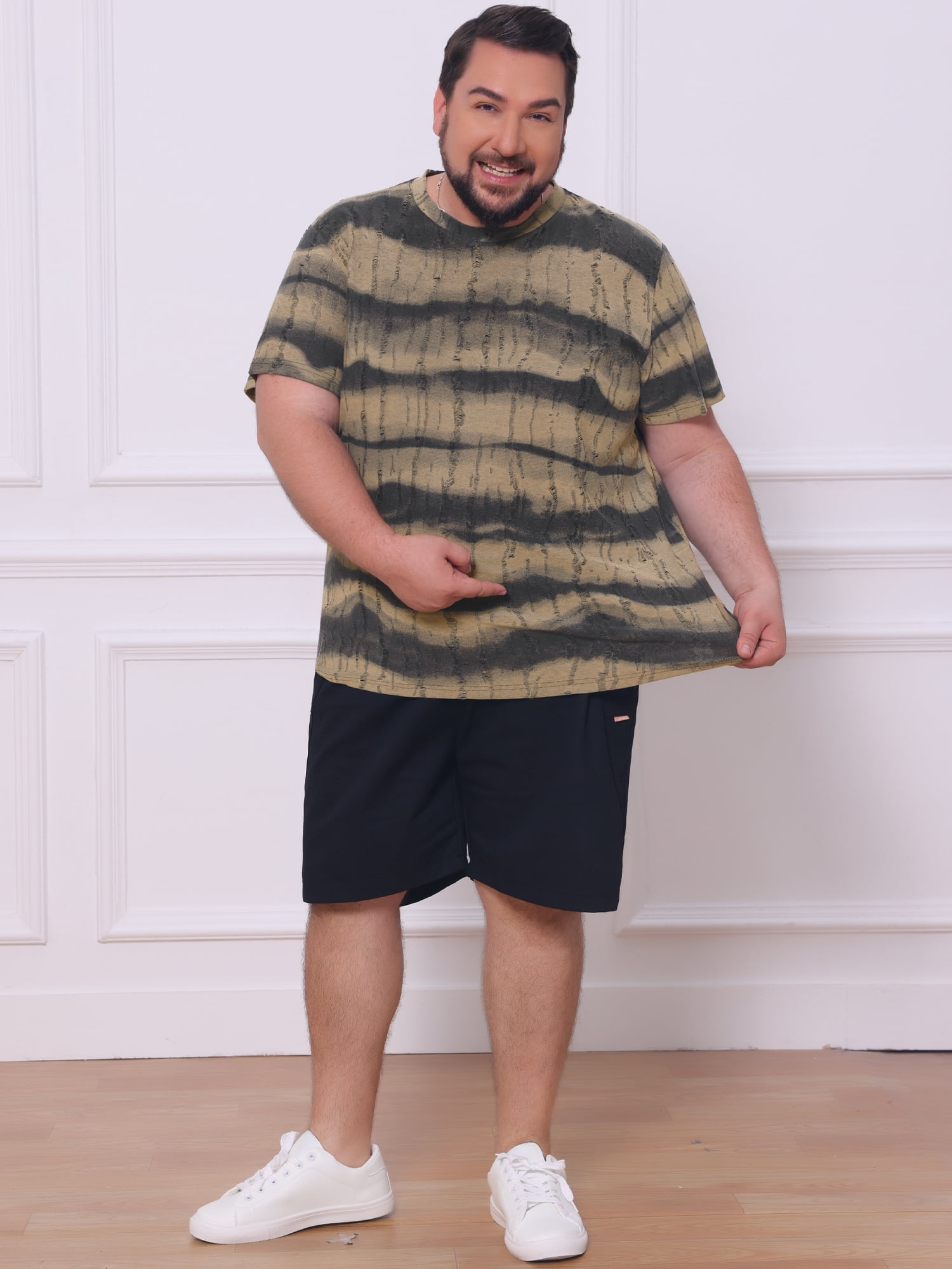 DARING DIVA Men's Big Tall Tie-Dye Crew Neck Short Sleeve T-Shirts 2XL Khaki