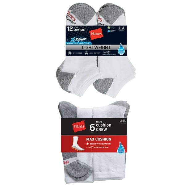 Hanes Men’s Max Cushion and XTemp Lightweight Crew Socks,12Pack Bundle