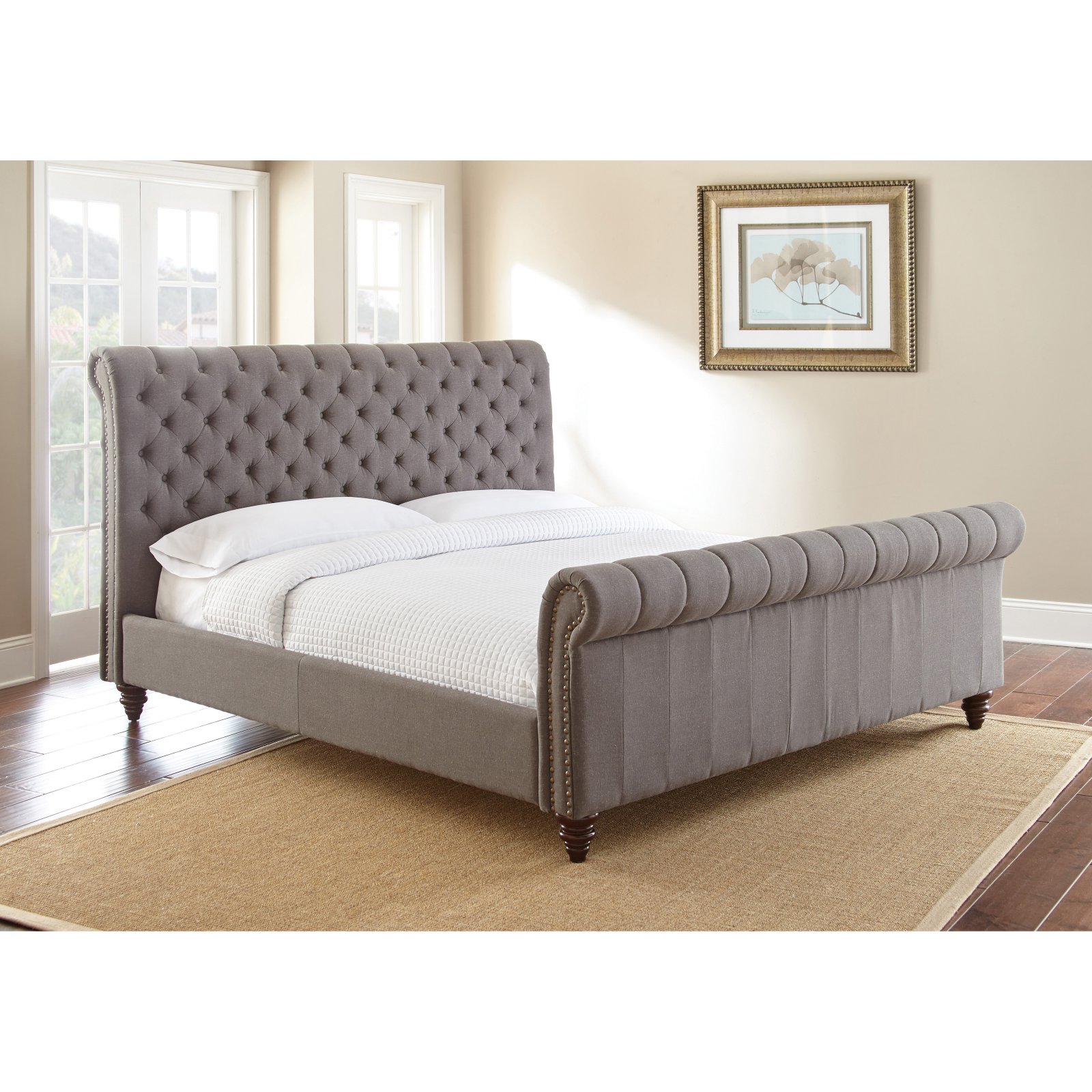 Swanson Tufted King Sleigh Bed in Sand Beige Upholstery - image 2 of 10