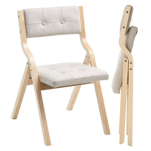 Wooden Folding Chairs Set of 2, Padded Beige Wood Chairs for Dining, Living Room, Guest Seating, 400lbs Capacity, Portable & Easy Storage