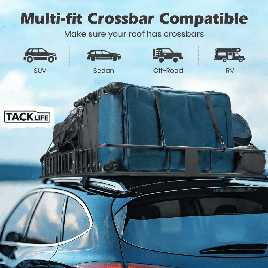 TACKLIFE Roof Rack Cargo Basket,64"×39"×6"Extension Universal Roof Basket,Capacity 250lb,Luggage Rack for SUV/Car,Black