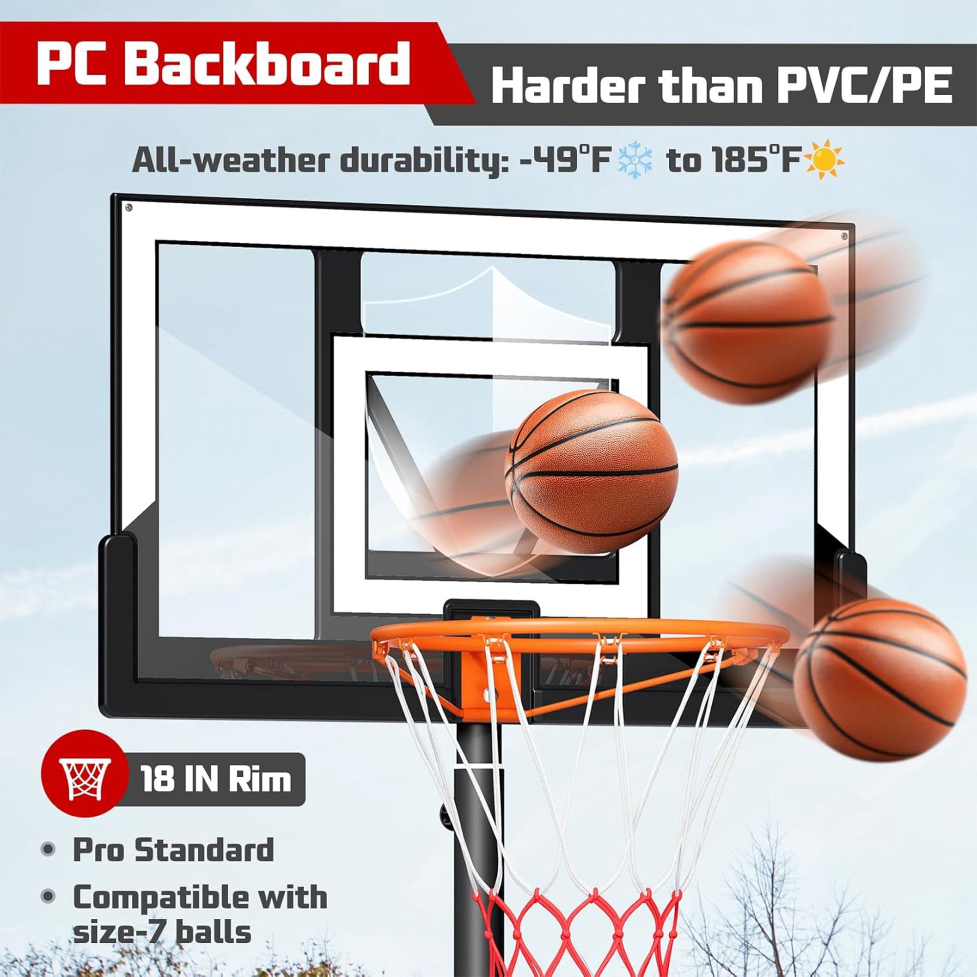 Toremore 40In. Portable Basketball Hoop, Outdoor 3.3-10 FT Height Adjustable Basketball Goal System with Shatterproof Backboard for Kids Youth Teens in Backyard/Driveway/Indoor