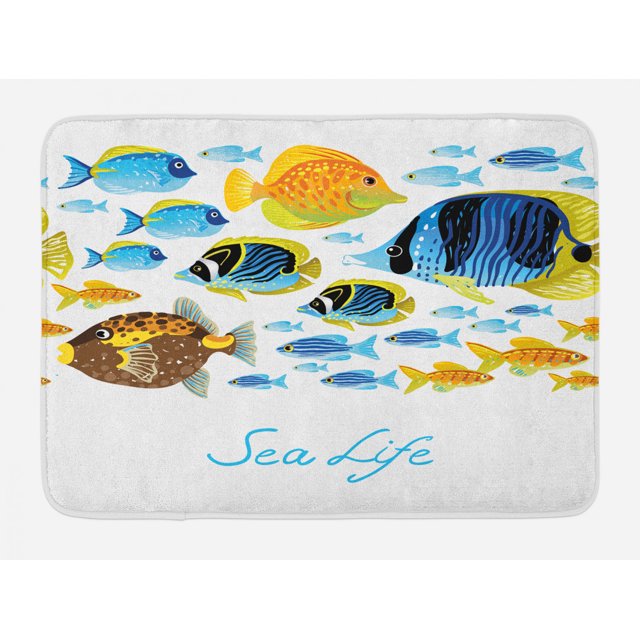 Fish Bath Mat, Vivid Underwater Wild Life with Freshwater Tropical Fish
