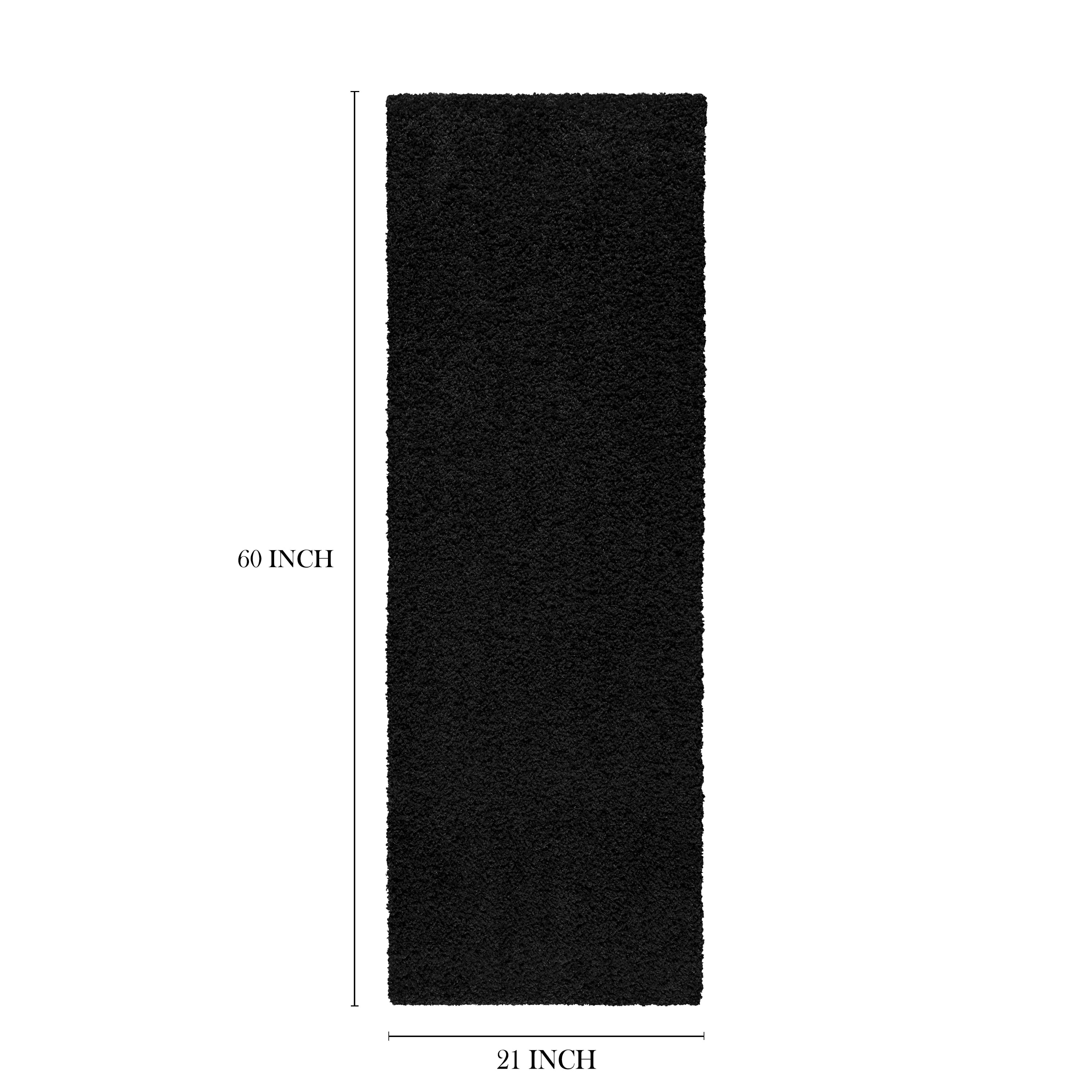 Mainstays Traditional Solid Black Shag Indoor Hallway Runner Rug, 1'9"x5'
