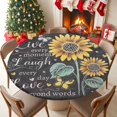 thumbnail image 5 of Round Tablecloth Inspirational Words Sunflower Elastic Edge Fitted Farmhouse Vintage Floral Plastic Table Cover,Waterproof Oil Proof for Dinner,Outdoor, Picnic, 36" - 44"&nbsp; DIA Tables, 5 of 9