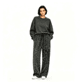 thumbnail image 6 of KLHDSF Women's Leopard Print High Waist Wide Leg Pants Drawstring Loose Casual Lounge Trousers Daily Streetwear for Women Spring Fall Black L, 6 of 6