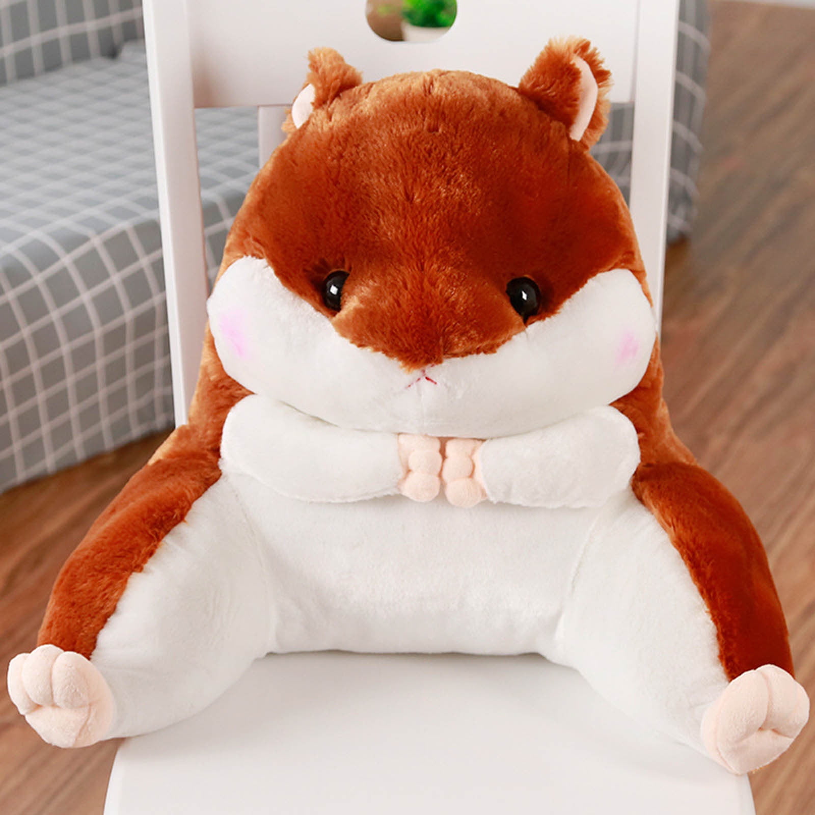 Hamster Reading Pillow with Arms for Adults,Back Pillow for Bed Sitting Up,Soft Plush Backrest Pillow,Cartoon Office Chair Lumbar Support Bed Rest Pillow (Brown, 17.7x15.7 inches)