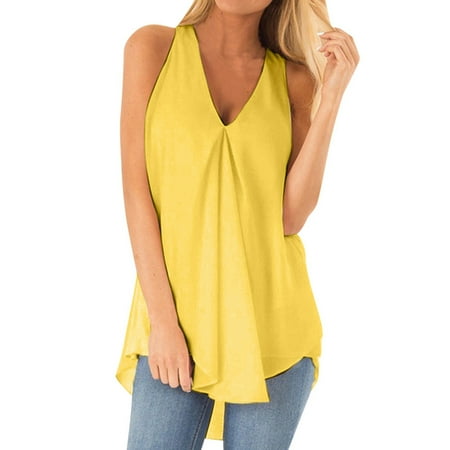 outfmvch womens tops tank top for women women plus size loose v neck sleeveless t shirts chiffon pullover tank tops corset tops for women yellow l