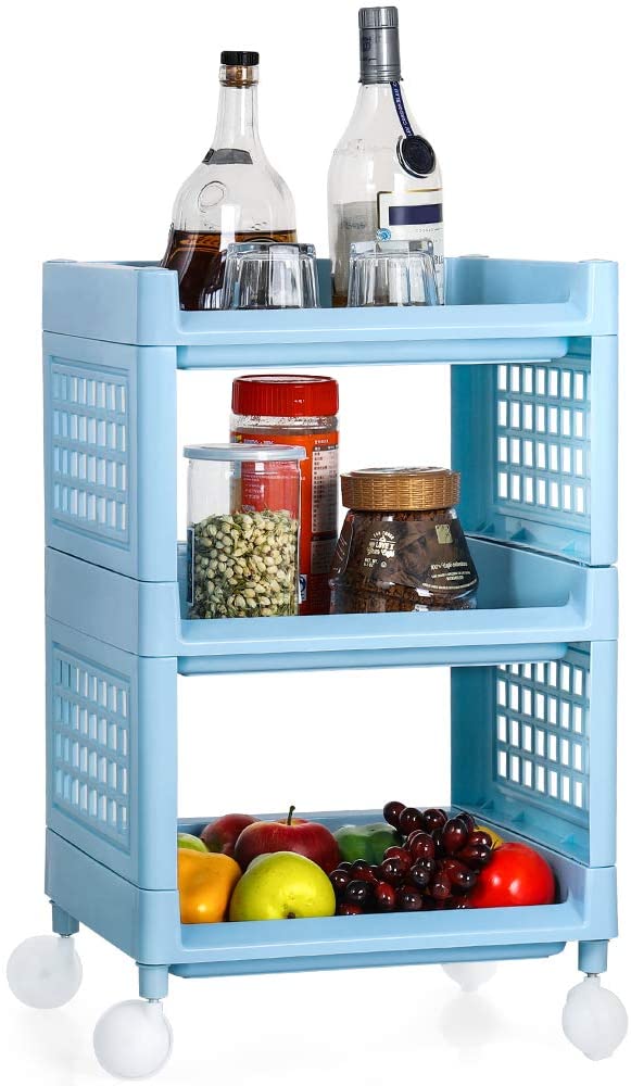 Liheya 3Tier Rolling Utility Cart Storage Shelf Rack with Wheels