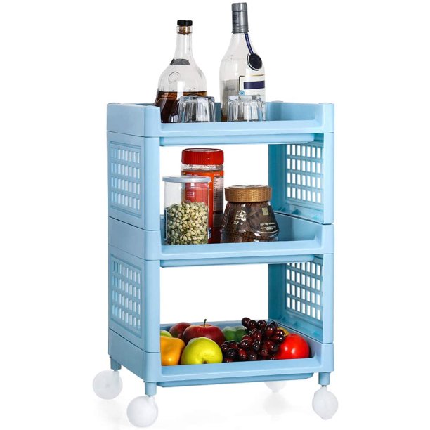 Liheya 3Tier Rolling Utility Cart Storage Shelf Rack with Wheels