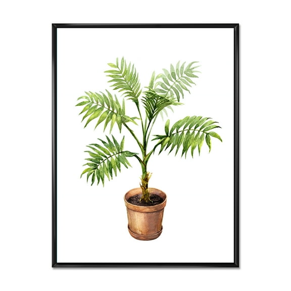 Designart 'Palm Plant In Clay Flowerpot' Traditional Framed Canvas Wall Art Print