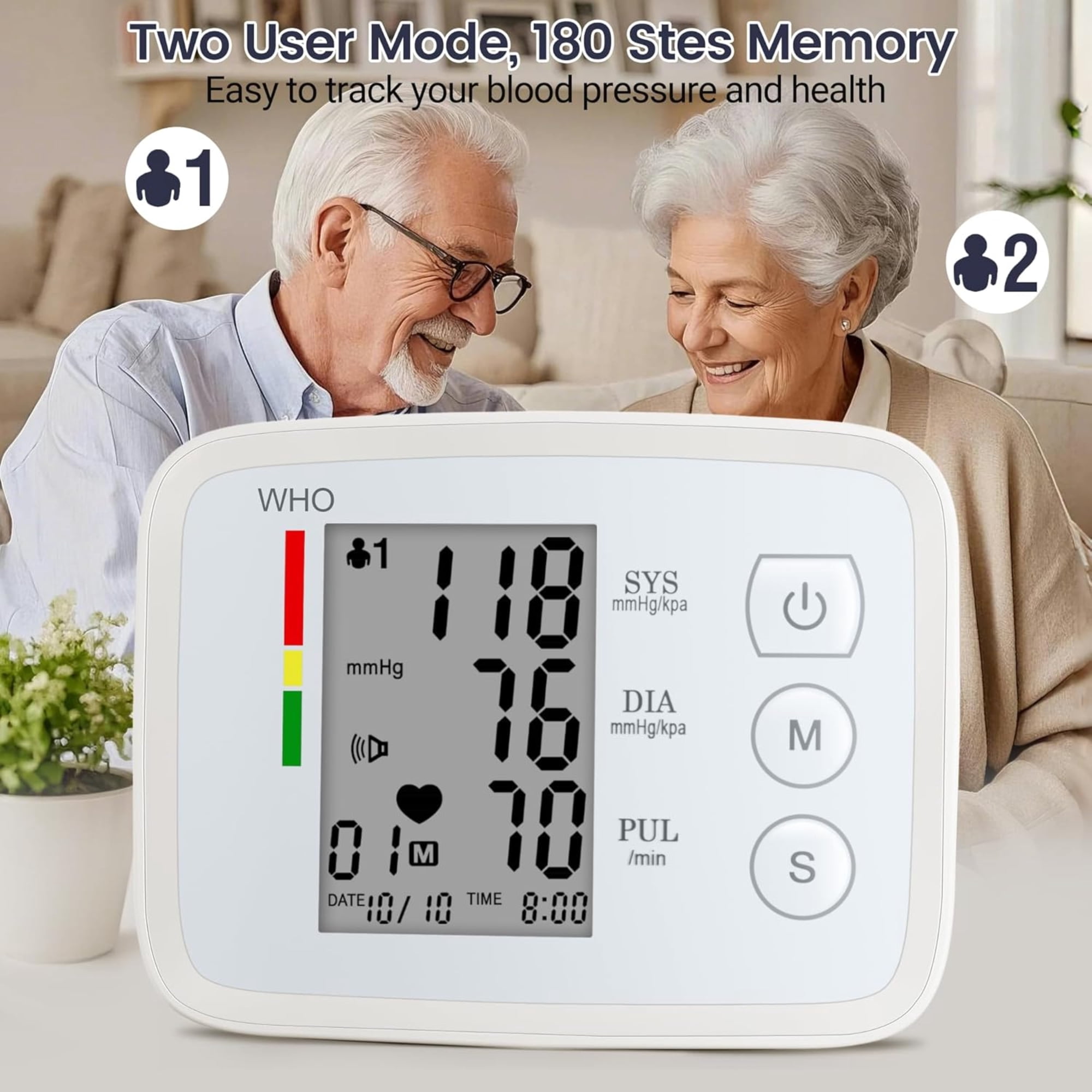 SUWU Blood Pressure Monitor Automatic Bp Monitors for Home Use – Large Screen, Adjustable Blood Pressure Cuff (8.7"-16.5"), 2x90 Memory, Dual Power Supply, Easy-to-Use and Travel Bp Machine