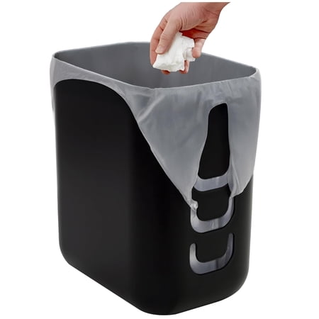 STORi Luup Trash Can (Black) - Reuse Grocery Bags Plastic Garbage Container for Bathroom, Vanity, Laundry Room, Kitchen, Office, Garage 2.5 Gallon Wastebasket with Hooks to Secure