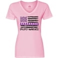 thumbnail image 3 of Inktastic Epilepsy Awareness Purple Ribbons and Flag Women's V-Neck T-Shirt, 3 of 5