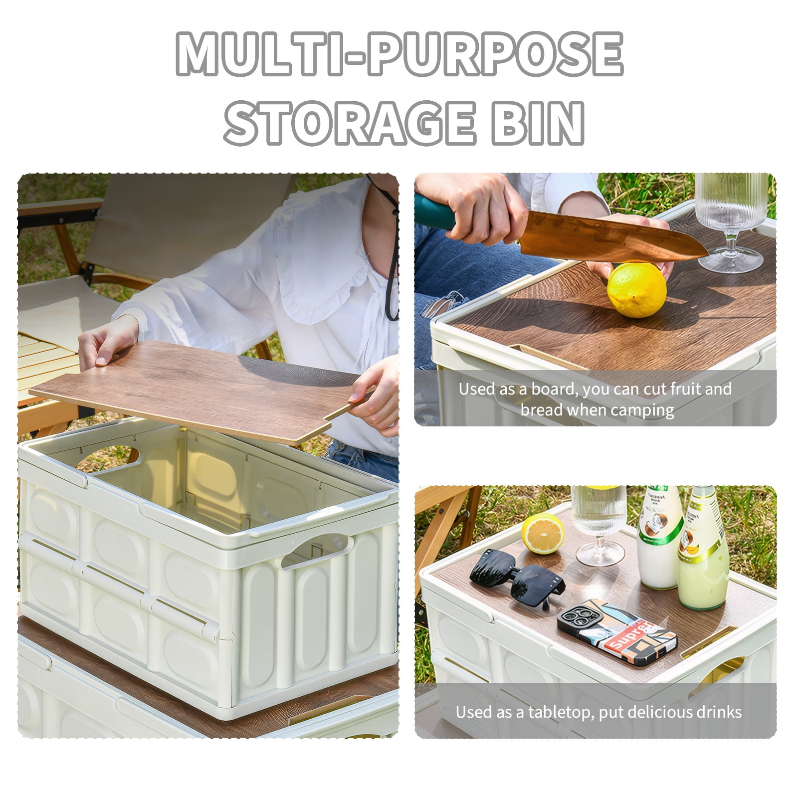 OldPAPA Collapsible Storage Bins with Lid,55L Folding Stackable Storage Containers Toy Clothes Sundries Storage, Large Organizer Box Utility Crates for Bedroom,Living Room,Camping,Picnic,White