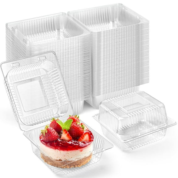 DEIKAL 100 Pack Clear Plastic Clamshell Food Containers, Square Cake Slice Containers with Hinged Lids, Disposable To Go Boxes for Cookies, Desserts, Fruits, Salads, Sandwiches