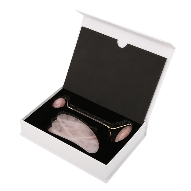 Kit de herramientas de masaje con placa de desguace y rodillo de piedra de jade de cuarzo natural de doble cabeza (#02)