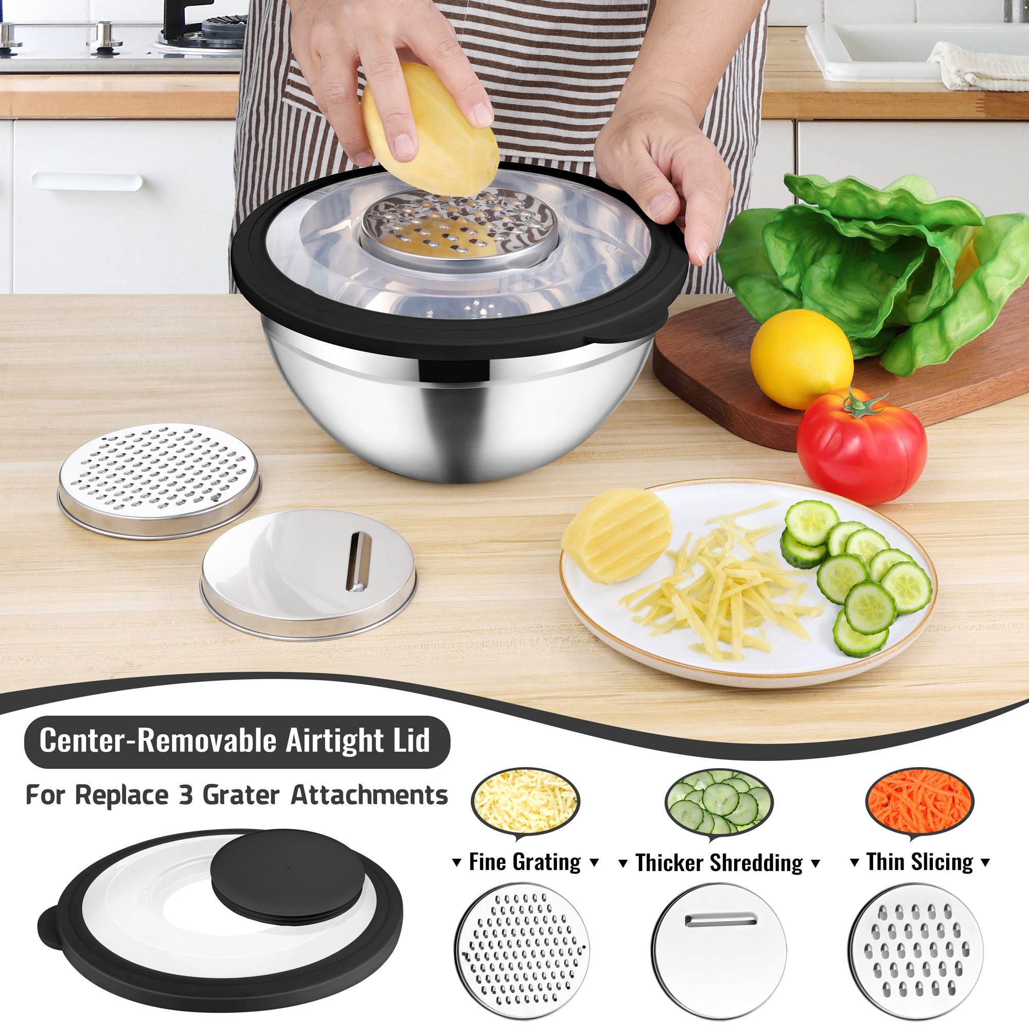 Vesteel 5-Piece Mixing Bowl Set with Graters and Lids, Black photo 7