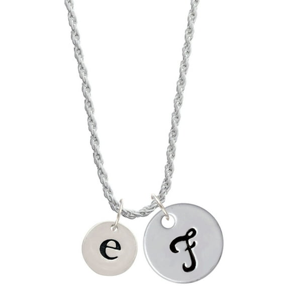 Delight Jewelry Silvertone Disc 1/2'' Initial - e - Silvertone Script Initial Disc - F - Charm Necklace, 20"+3"
