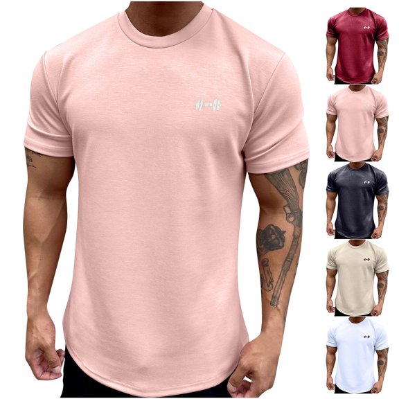 UVEASISHA Men's Muscle Workout Shirts Pleated Short Sleeve Loose Sport T-Shirts Solid Color Crewneck Pullover Tees 2025 Summer Running Athletic Tee Tops Back to College Sale