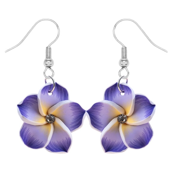 CSSJKYJ Floral Dangle Earrings for Women Hawaiian Tropical Plumeria Rubra Flower Drop Earrings Luau Beach Party Vacation Hawaiian Accessories(Purple)