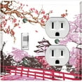 thumbnail image 1 of Metal Light Switch Plate Cover Japanese Pink Sakura Flower House Red FLW128, 1 of 13
