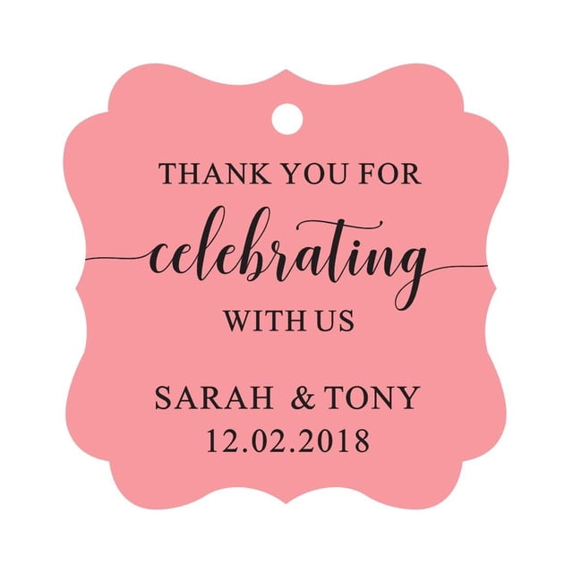 Darling Souvenir Fancy Frame Custom Paper Tags Thank You For Celebrating With Us Wedding Favor Gift Hang Tags-Peach Pink-100 Tags
