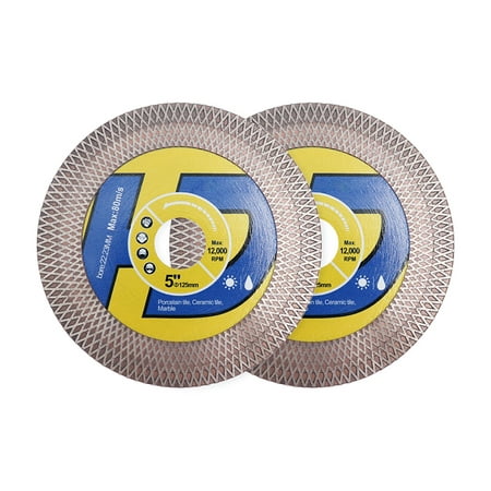 

Tile Diamond Saw Blade 2pcs Cutting Disc Wheel 5 /125mm for Dry/Wet Cutting & Grinding Porcelain Granite Marble Ceramic Artificial Stone