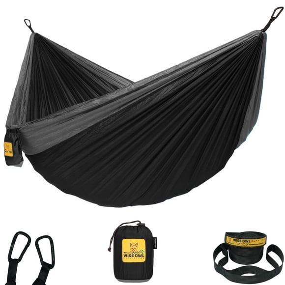 Hamaca doble para acampar Wise Owl Outfitters DO, negra y gris