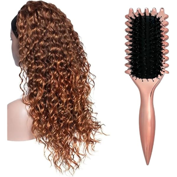 wonima11 Curly Hair Boar Bristle Brush, Curl Define Styling Brush for Men and Women's Detangling & Combing, Rose Gold