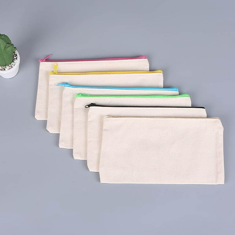 School Supplies Deals！Zippered Pencil Pouch,Blank Canvas Pencil  Case,Perfect for DIY Craft Canvas Makeup Bags With Colored Zipper In Canvas  Cosmetic